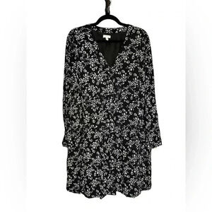 Garnet Hill Women's Sz 18 Lined Black & White Print Dress Drop Waist And Pockets